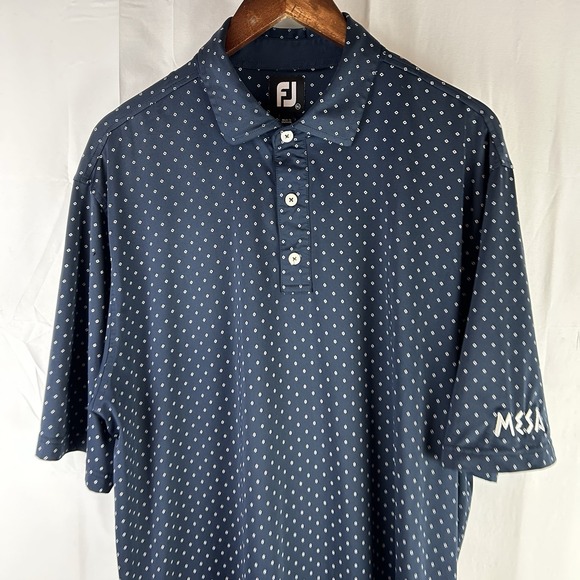 FootJoy Mens Golf Polo Sz XL Navy/White Geometric Diamond Print Mesa - Picture 3 of 15